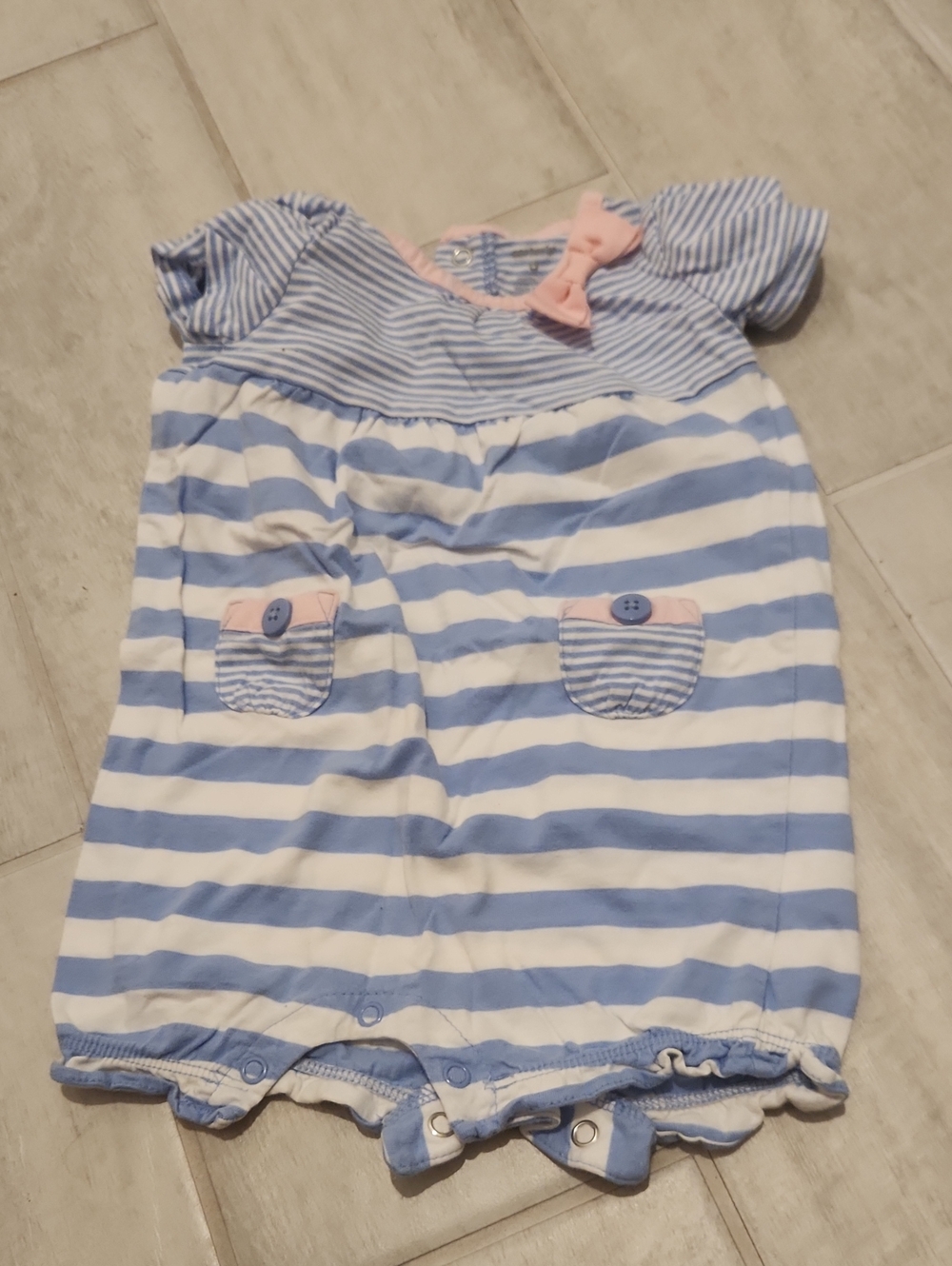 Striped Blue and White Baby Romper with Pink Bow